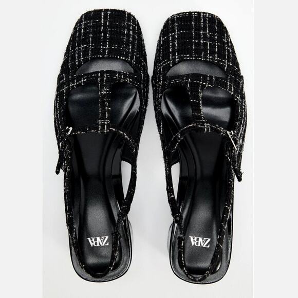 ZARA Textured Slingbacks NWT ๐ค Tweed Fabric Block Heel Size 7.5 8 - Picture 11 of 15